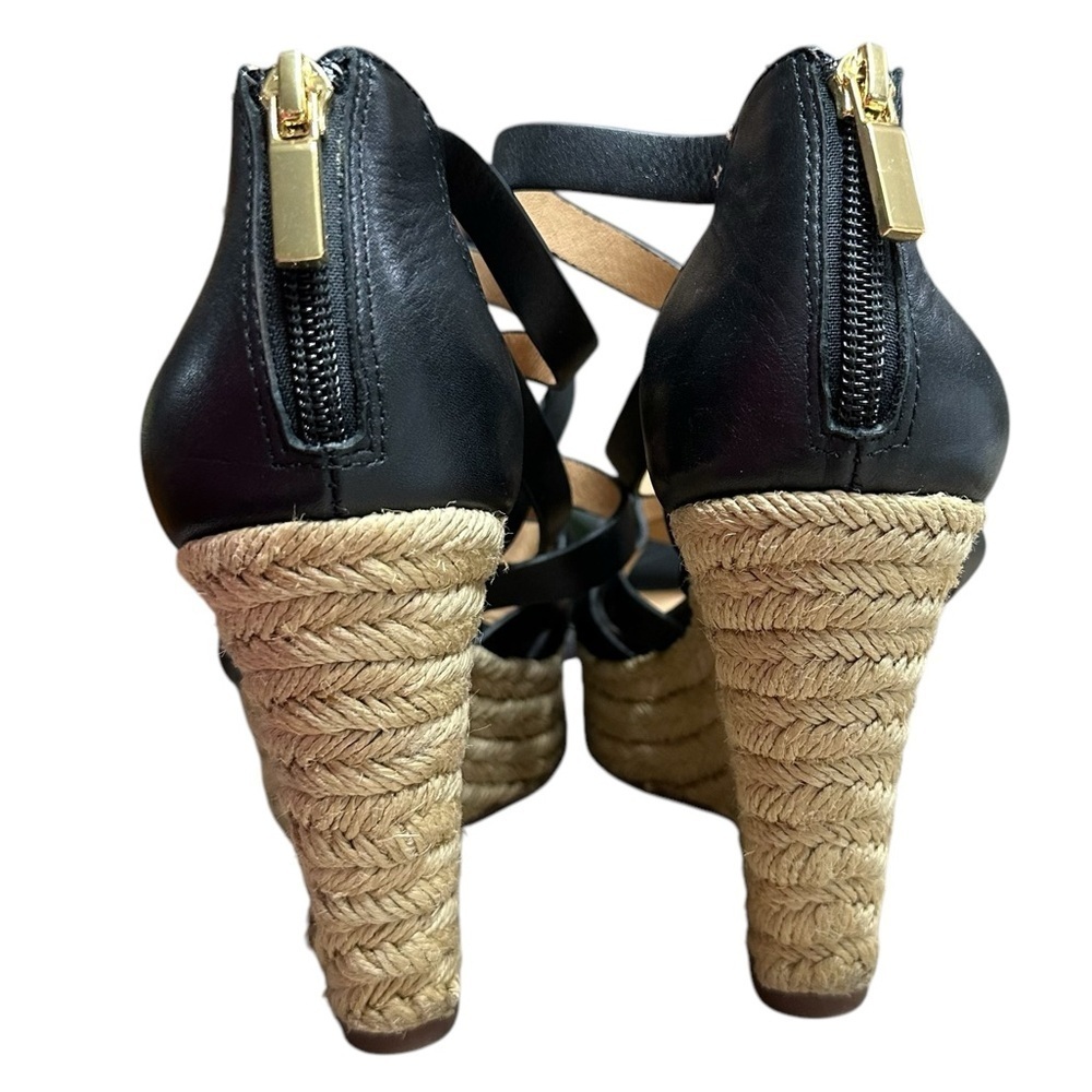 Sofft Black Espadrille Leather Wedge Strappy Sandals Size 8.5 Comfort Coastal - Picture 7 of 10